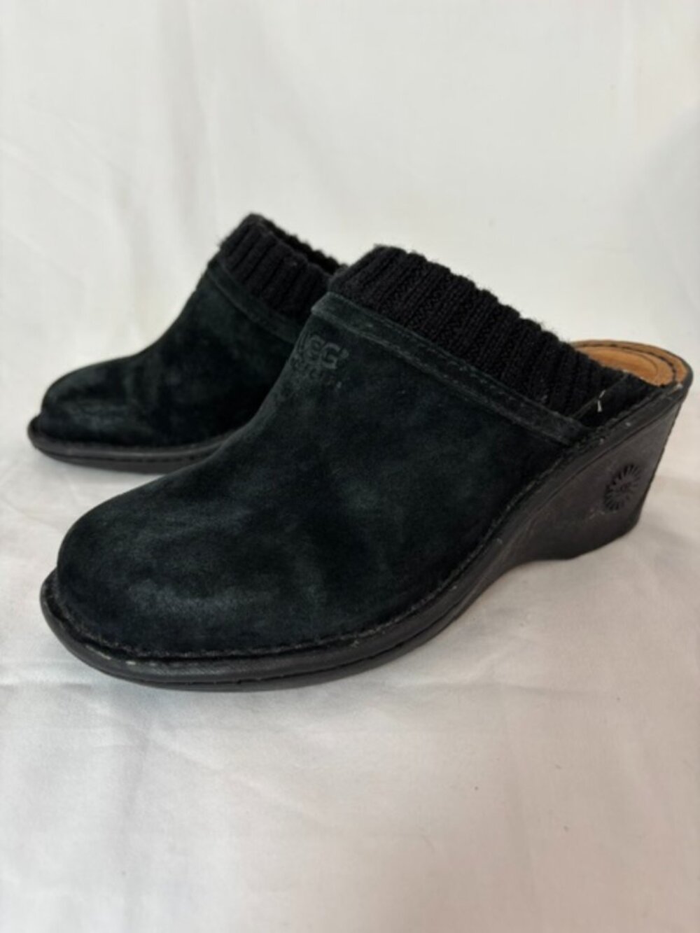 UGG Australia Gael Wedge Mule Clogs Black Suede Women's Size 6